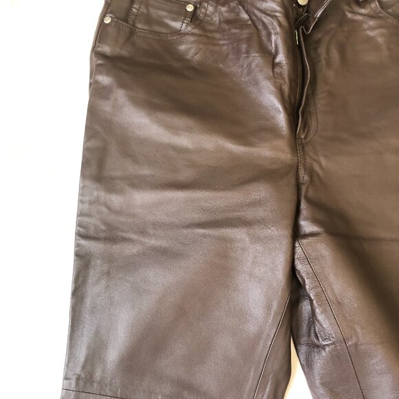 Women's 100% Leather Pants Brown - Picture 2 of 7